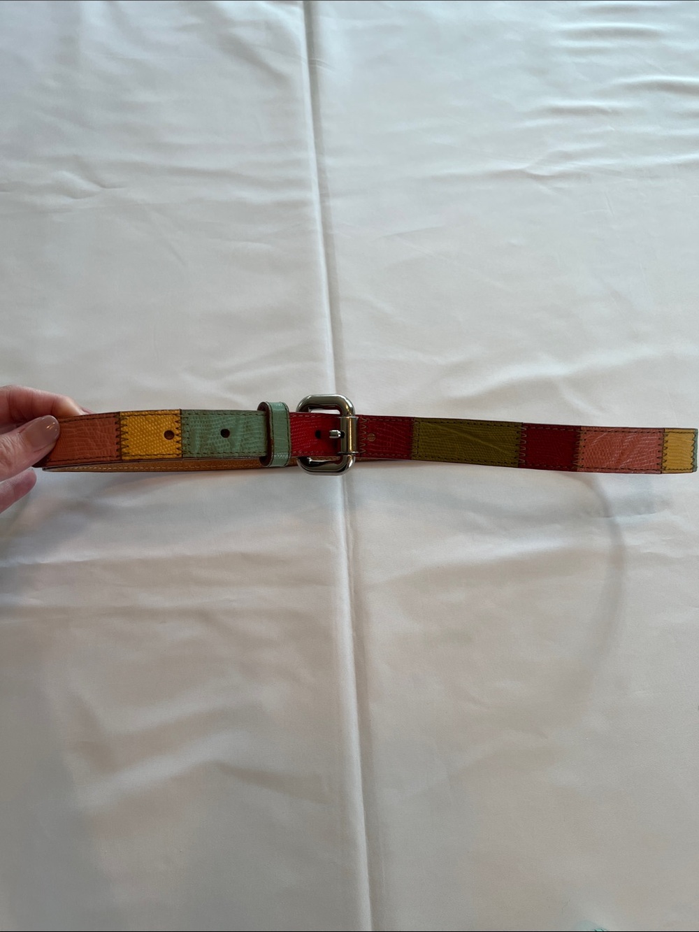 Fossil Sz S Multicolor Patchwork Leather Belt Leather Colorful Indie Everyday